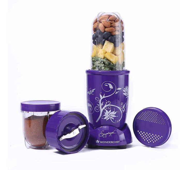 Wonderchef Nutri-blend Mixer Grinder & Blender | Powerful 400W 22000 RPM motor | Stainless steel Blades | 2 unbreakable jars | 2 Years warranty | Recipe book by Chef Sanjeev Kapoor | Purple (NUTRIBLEND PURPLE 2J)